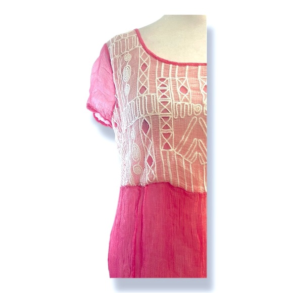 FREE PEOPLE💗Sheer pink ivory embroidered short sleeve tunic or dress XS - Picture 9 of 16